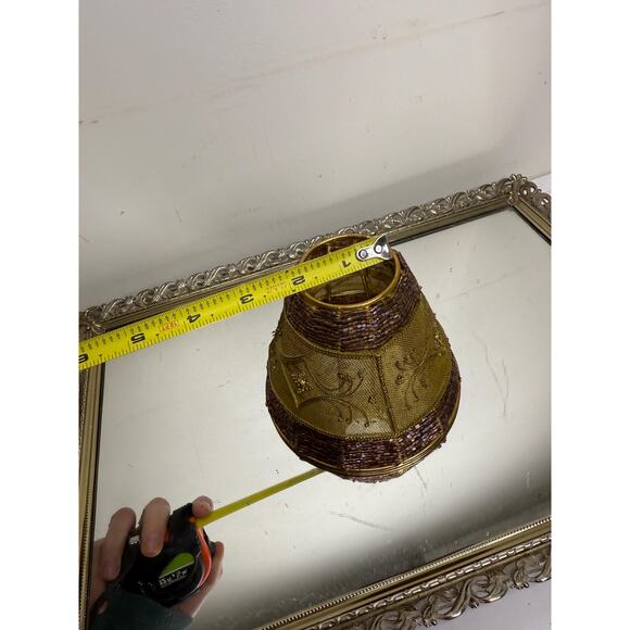 Gorgeous Vintage Purple Seedbeaded and Gold Mesh and Gold Metalwork Shade - Picture 5 of 10